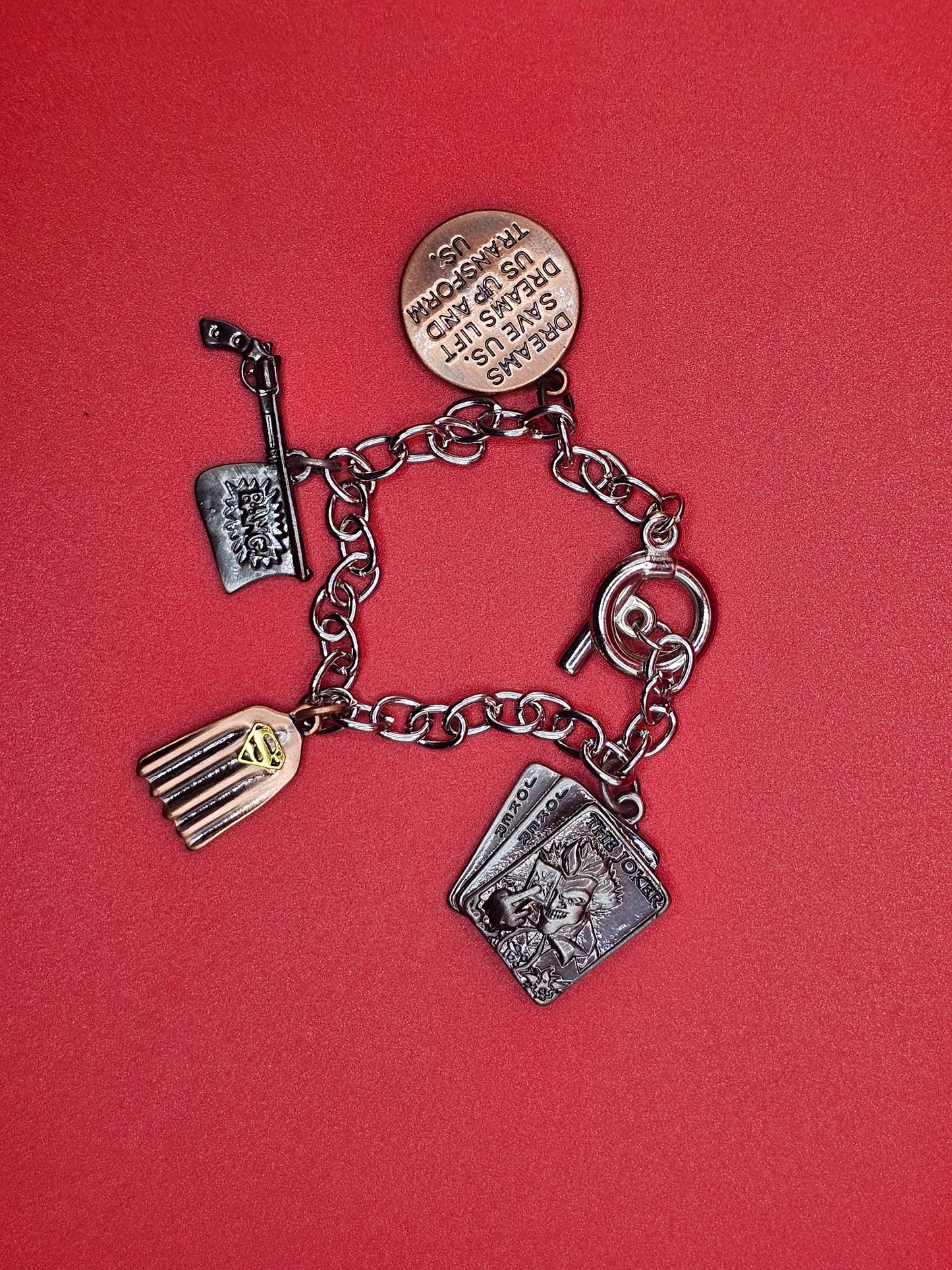 DC themed metal bracelet 4 piece charm